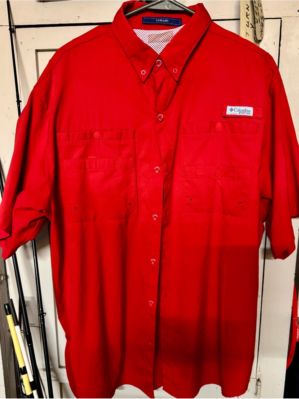 🐟Columbia Men’s PFG Red Short-Sleeve Button-Down Shirt Size Large 🎣